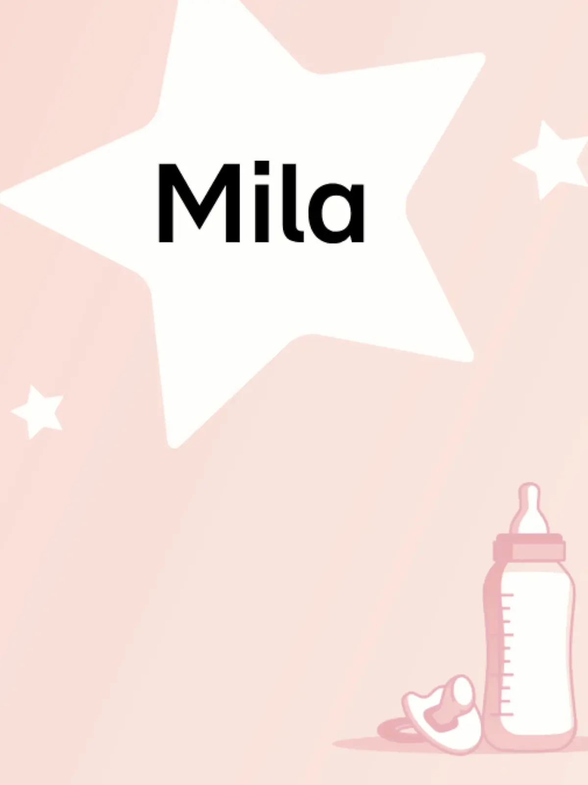 Schriftzug des Vornamens Mila auf rosa Hintergrund mit Sternen