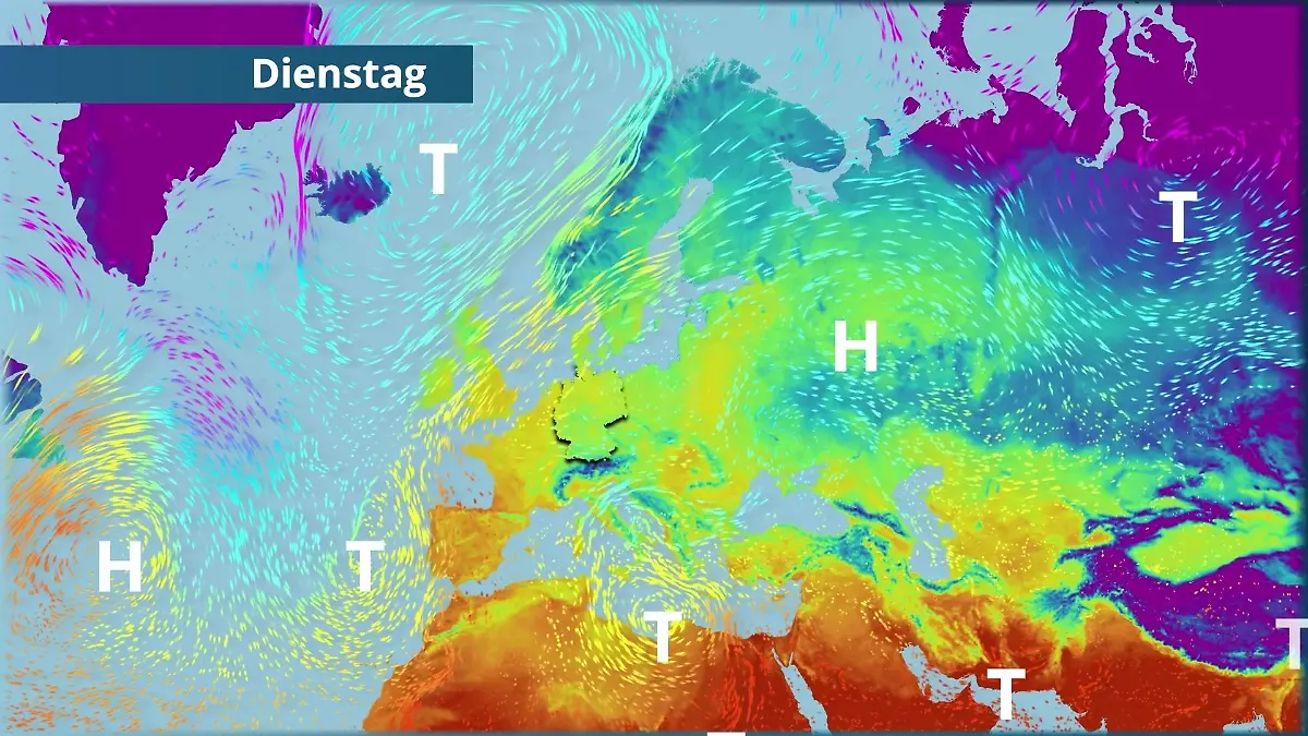 Prognose vom 16. März Der Strömungsfilm für Europa für 5 Tage