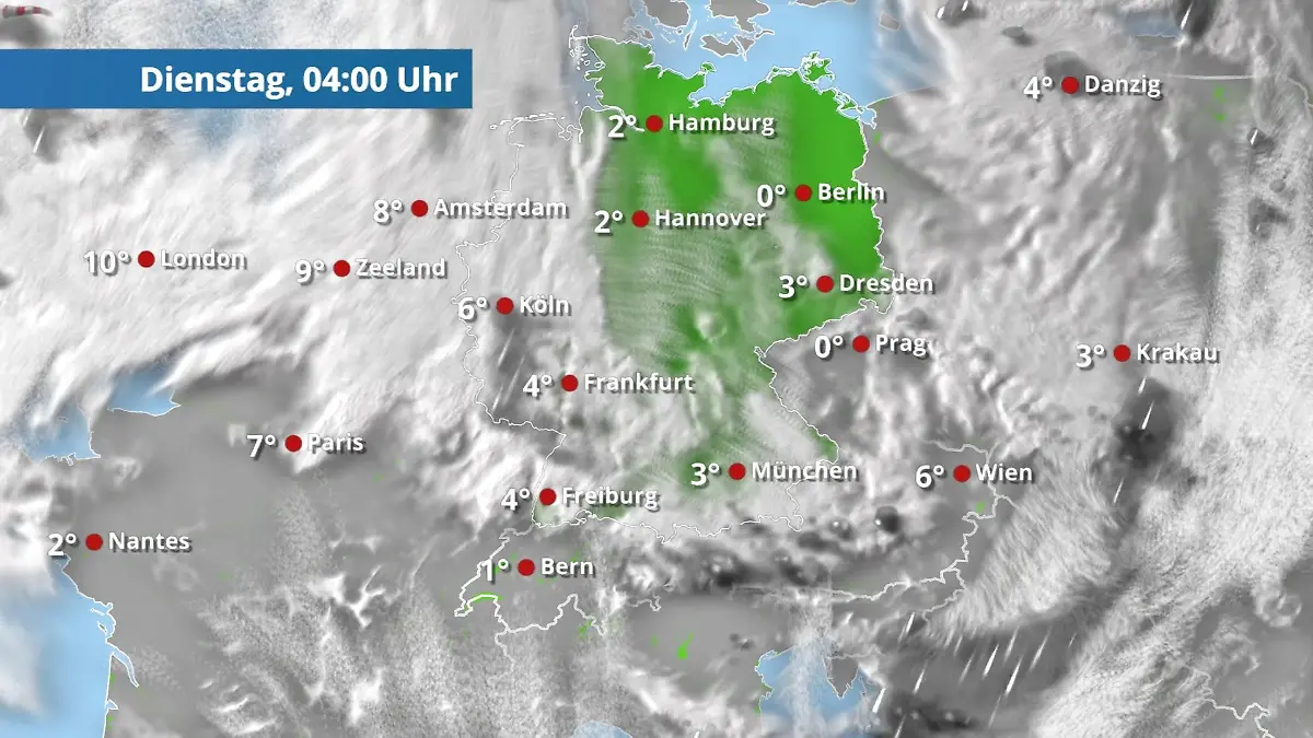 Prognose vom 16. März Der Regen- und Wolkenfilm für 48 Stunden
