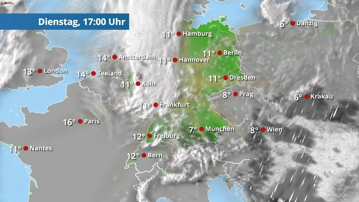 Prognose vom 17. März Der Regen- und Wolkenfilm für 48 Stunden