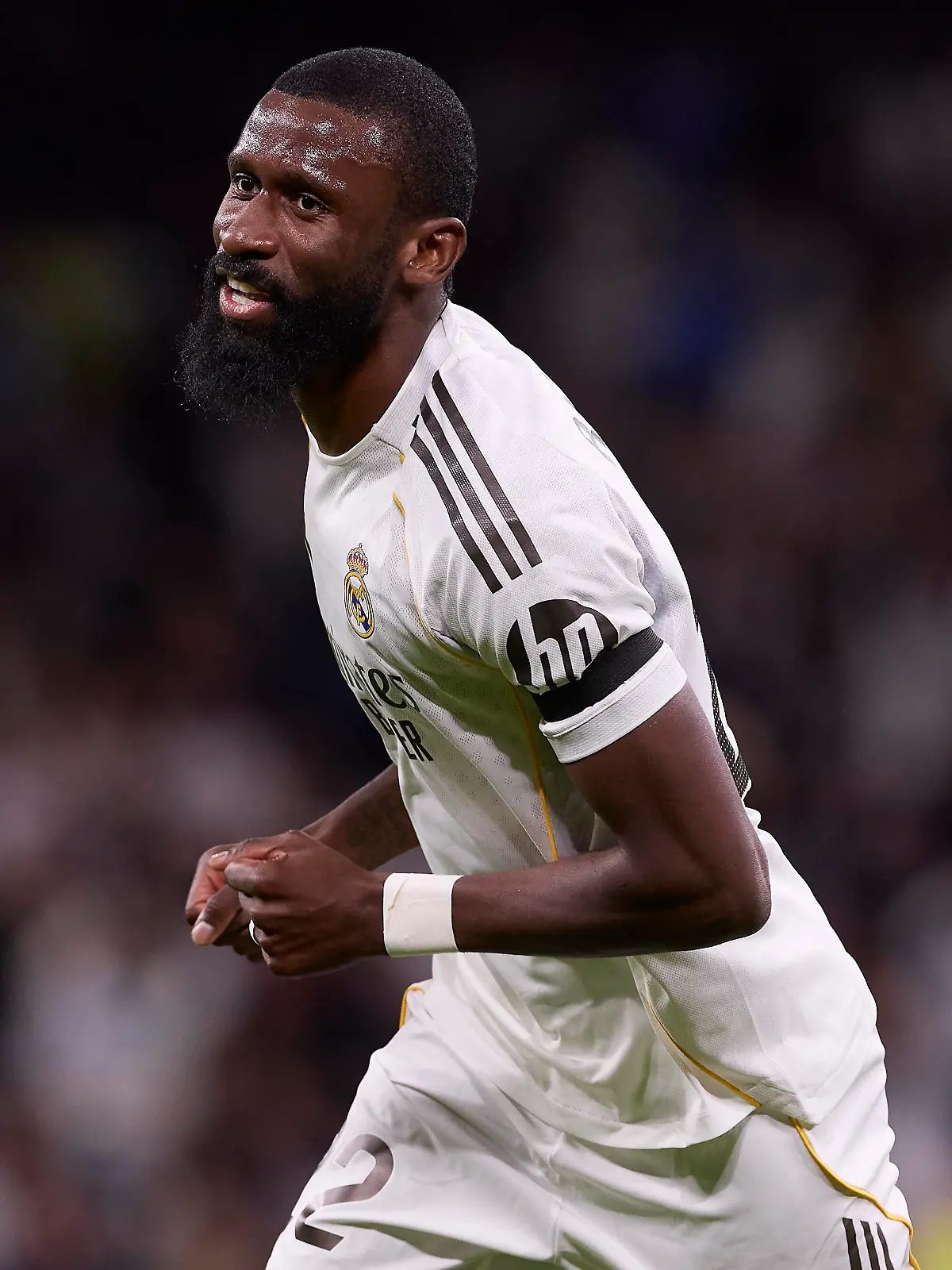 Antonio Rudiger of Real Madrid CF celebrates a goal during the LaLiga EA Sports 2025/2026 week 28 football match between Real Madrid CF and Elche CF at Santiago Bernabeu stadium. Final score: Real Madrid CF 4:1 Elche CF. (Photo by Federico Titone / SOPA Images/Sipa USA)