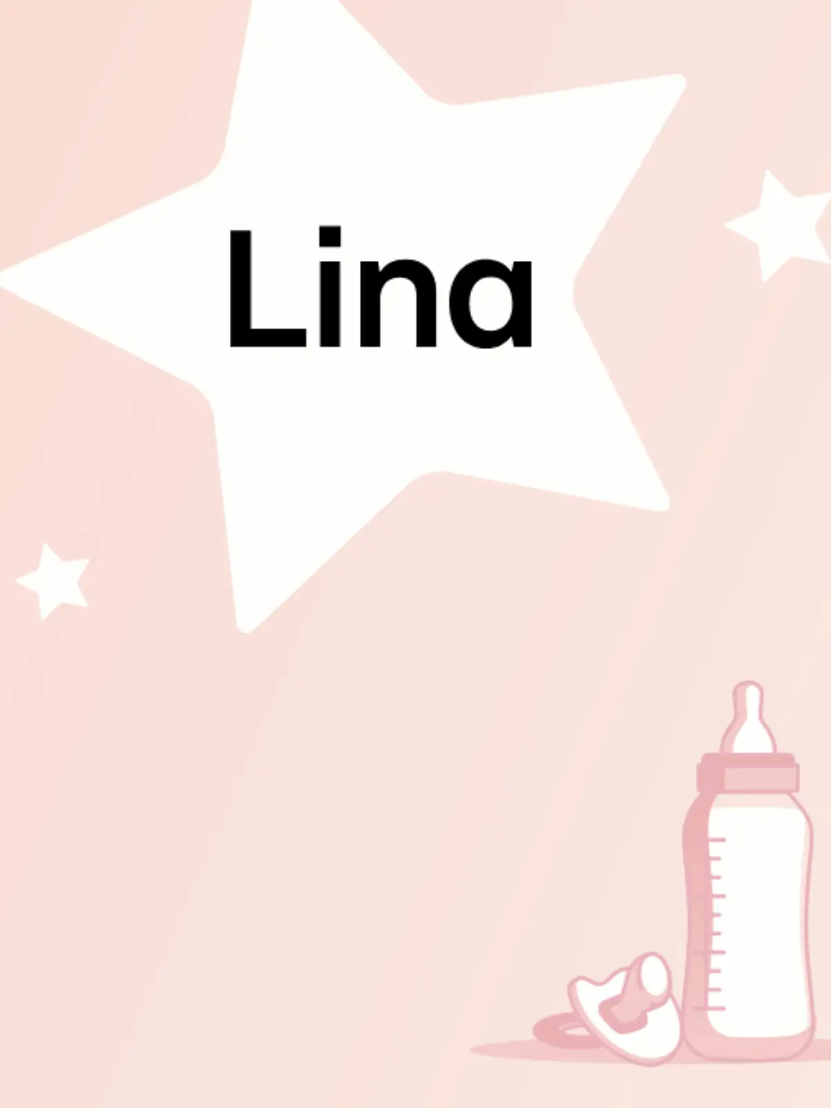 Schriftzug des Vornamens Lina auf rosa Hintergrund mit Sternen