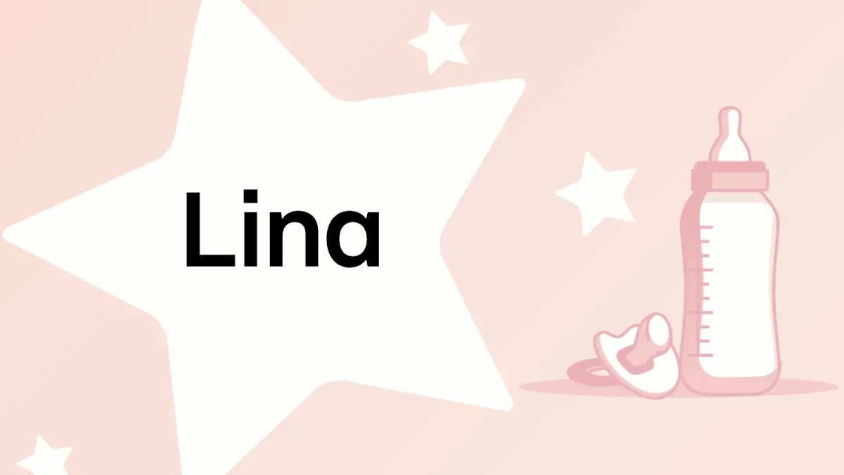 Schriftzug des Vornamens Lina auf rosa Hintergrund mit Sternen