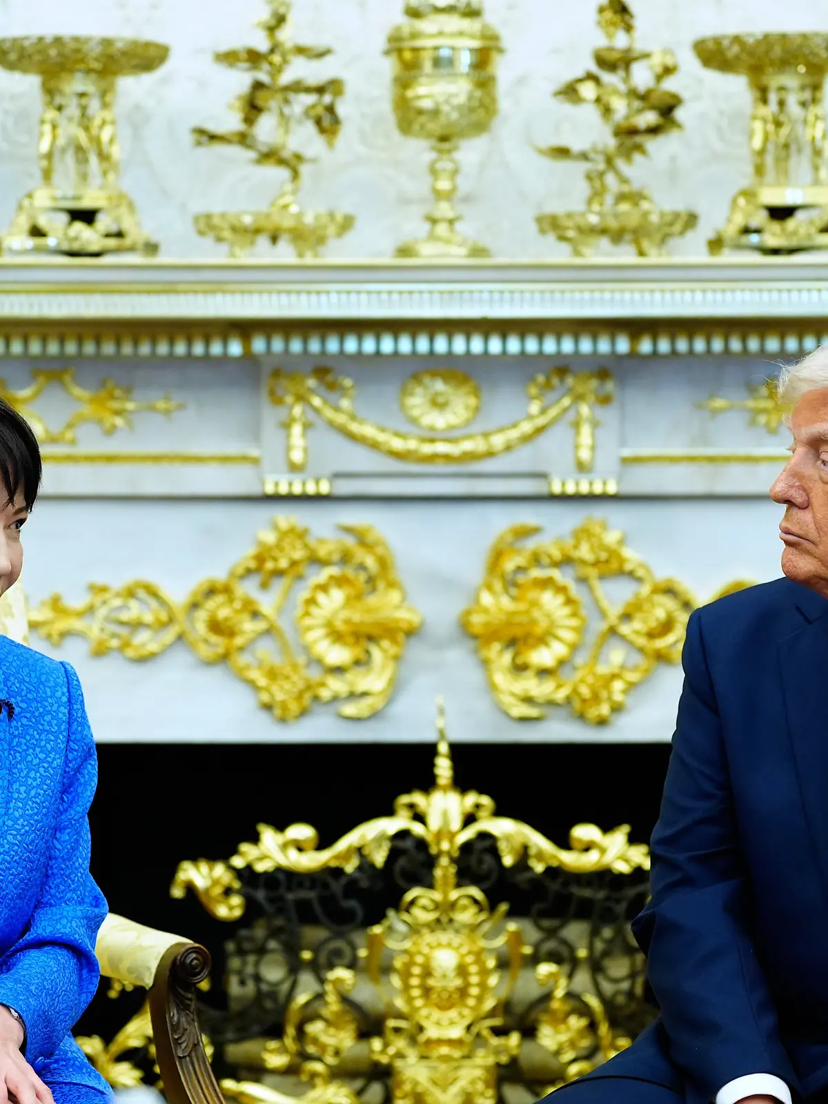 President Donald Trump speaks with Japan's Prime Minister Sanae Takaichi in the Oval Office of the White House, Thursday, March 19, 2026, in Washington. (AP Photo/Alex Brandon)
