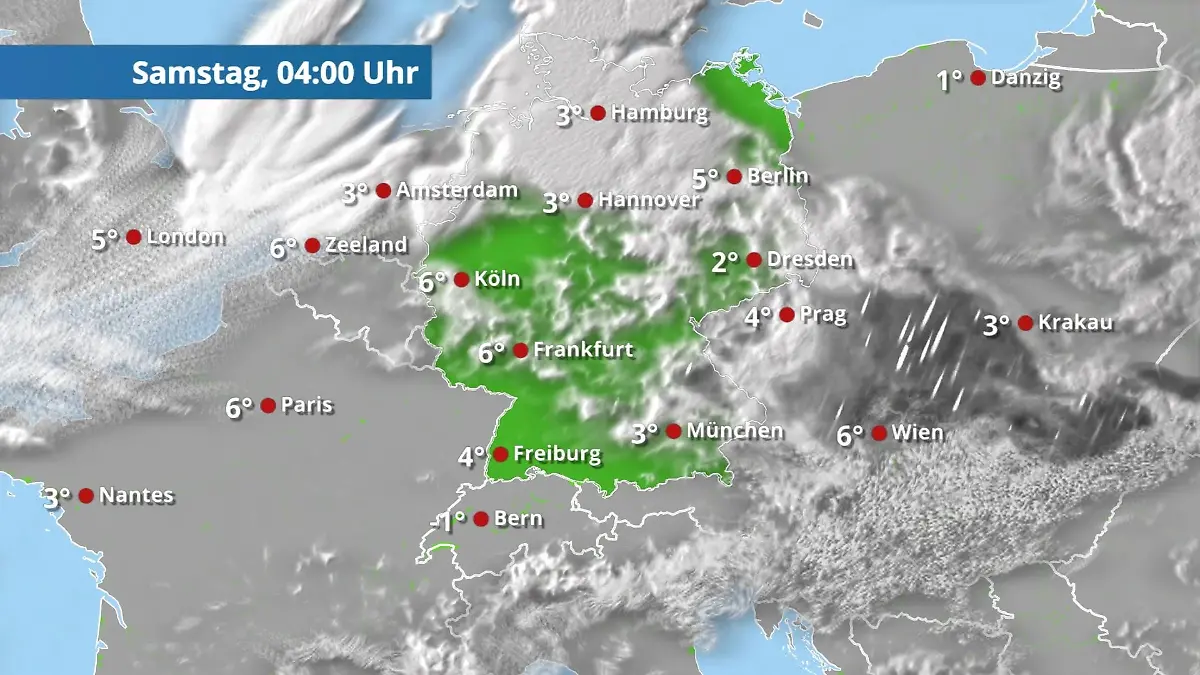Prognose vom 20. März Der Regen- und Wolkenfilm für 48 Stunden