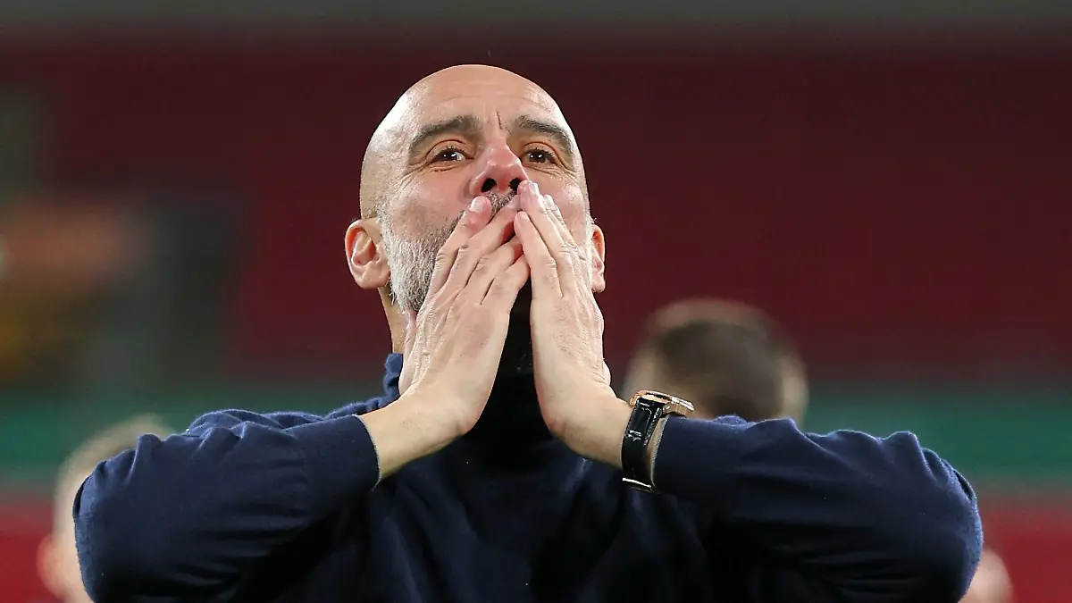 ManCity-Coach Pep Guardiola kostete den Gewinn des Liga-Pokals voll aus.