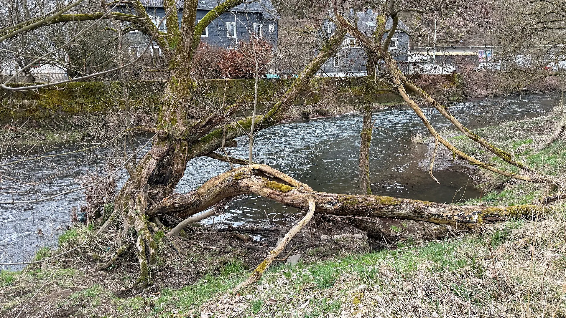 Betreuer haben das Kind aus dem Wasser der Sieg gezogen.