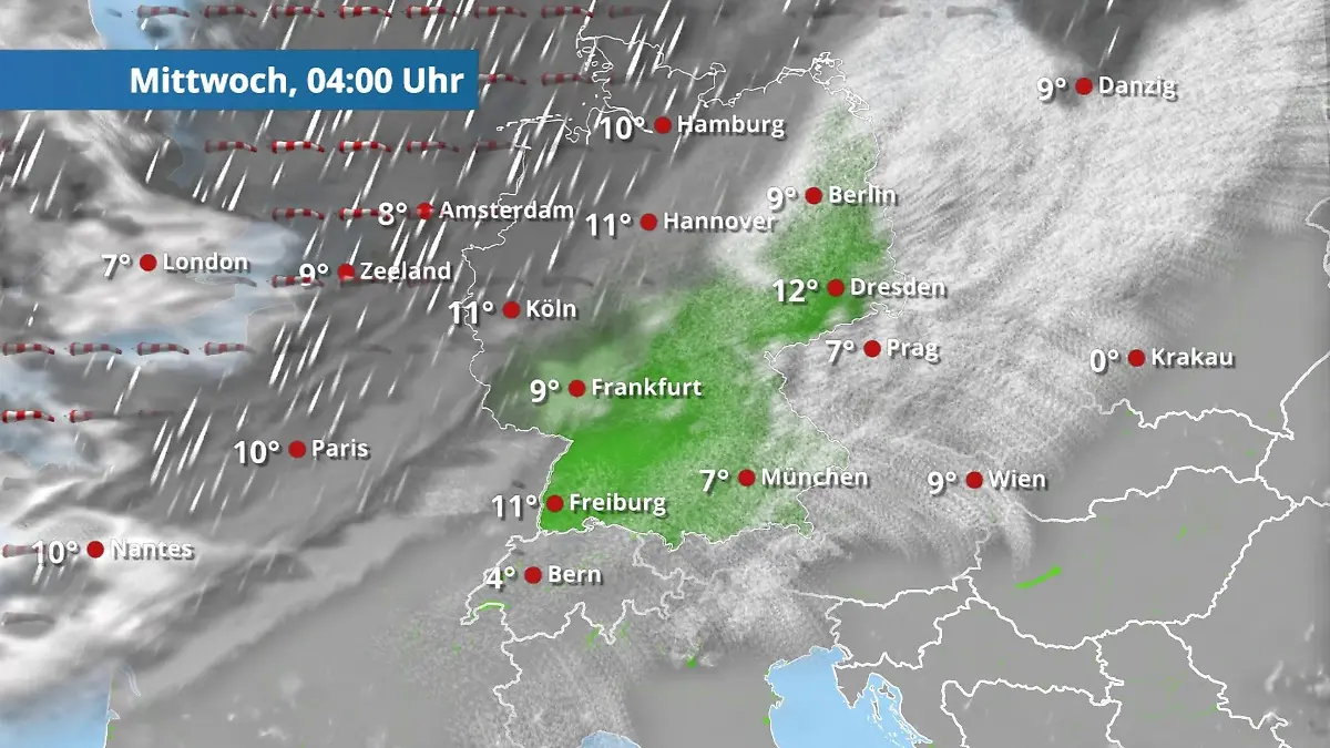 Prognose vom 24. März Der Regen- und Wolkenfilm für 48 Stunden