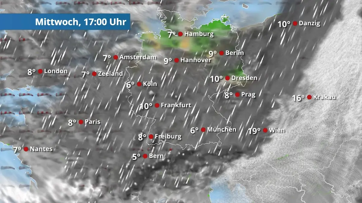 Prognose vom 25. März Der Regen- und Wolkenfilm für 48 Stunden