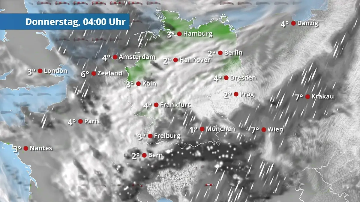Prognose vom 25. März Der Regen- und Wolkenfilm für 48 Stunden