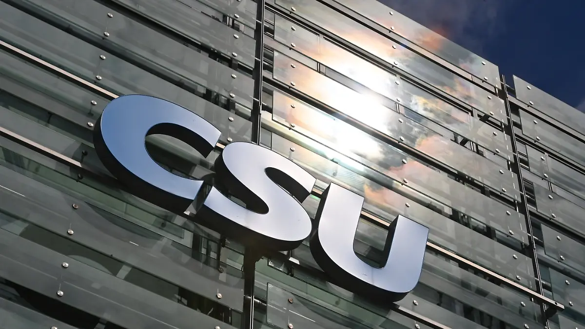 CSU Logo an der CSU Landesleitung in Muenchen, Schriftzug, *** CSU logo on the CSU state headquarters in Munich, lettering,