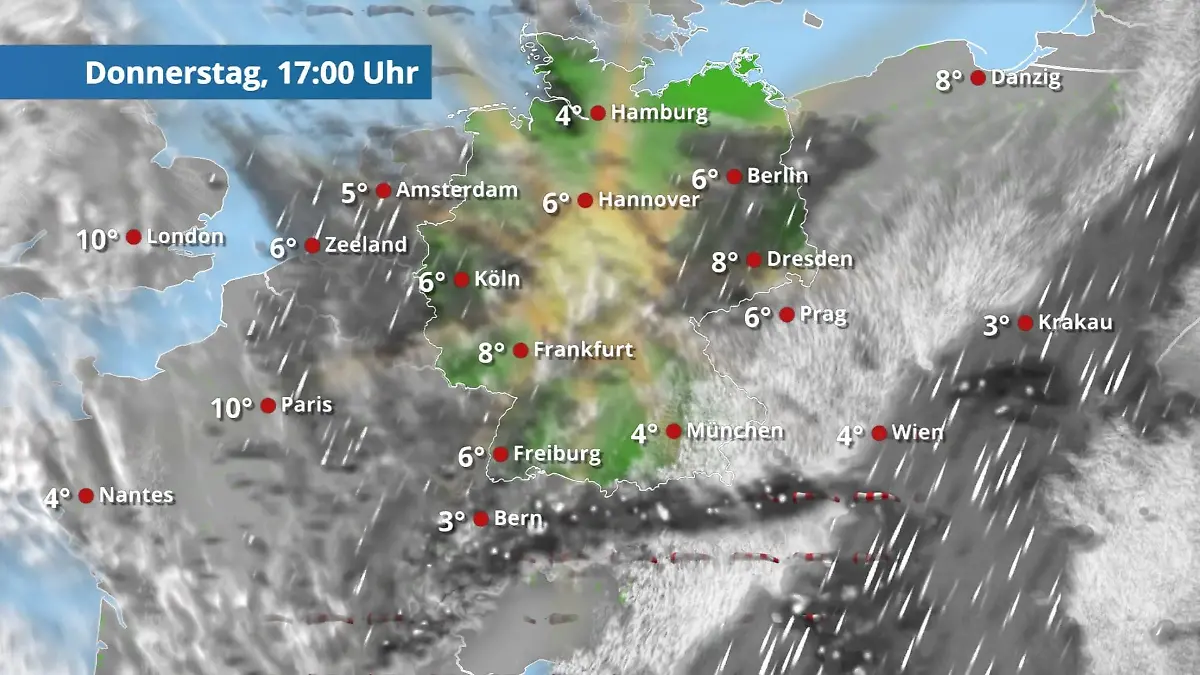Prognose vom 26. März Der Regen- und Wolkenfilm für 48 Stunden