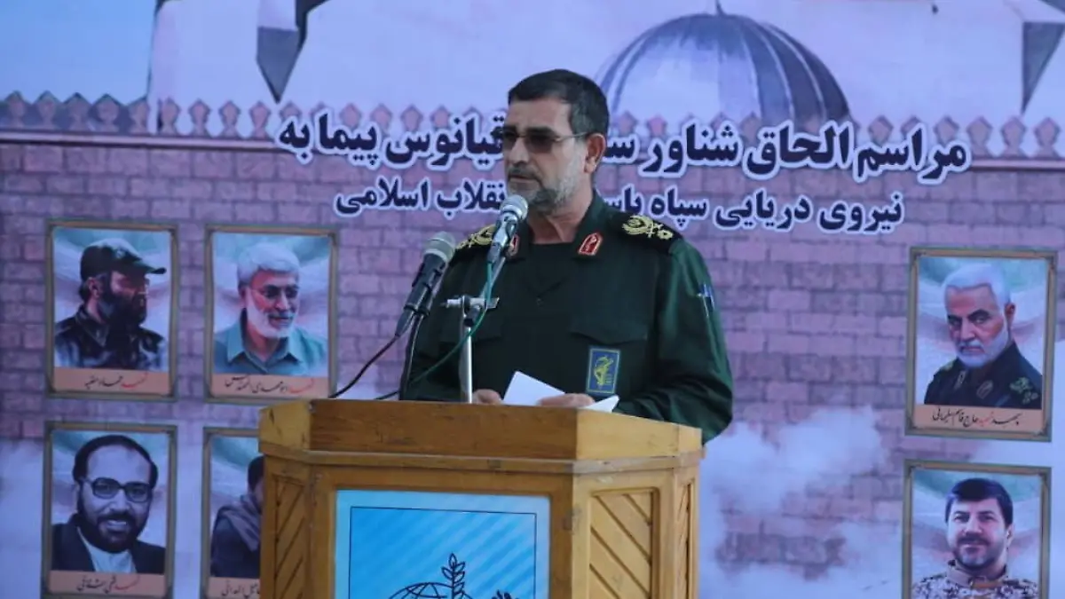 November 19, 2020, Iran: This handout photo provided by Iran s Revolutionary Guard Corps IRGC official website via SEPAH News on November 19, 2020, shows The commander of the Guards navy, Adm. ALI REZA TANGSIRI speaking during the inauguration of a warship named after slain Naval commander Abdollah Roudaki. Iran s paramilitary Revolutionary Guard said it launched a heavy warship Thursday capable of carrying helicopters, drones, and missile launchers amid ongoing tensions with the U.S. As tension between Iran and the US are going on Iranian revolutionary guard inaugurated a new heavy warship capable of carrying helicopters, drones, and missiles amid ongoing tension with the US in the Persian Gulf. Iran - ZUMAi98_ 20201119_zih_i98_005 Copyright: xIrgcxOfficialxWebistex 