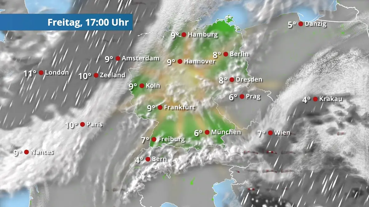 Prognose vom 27. März Der Regen- und Wolkenfilm für 48 Stunden