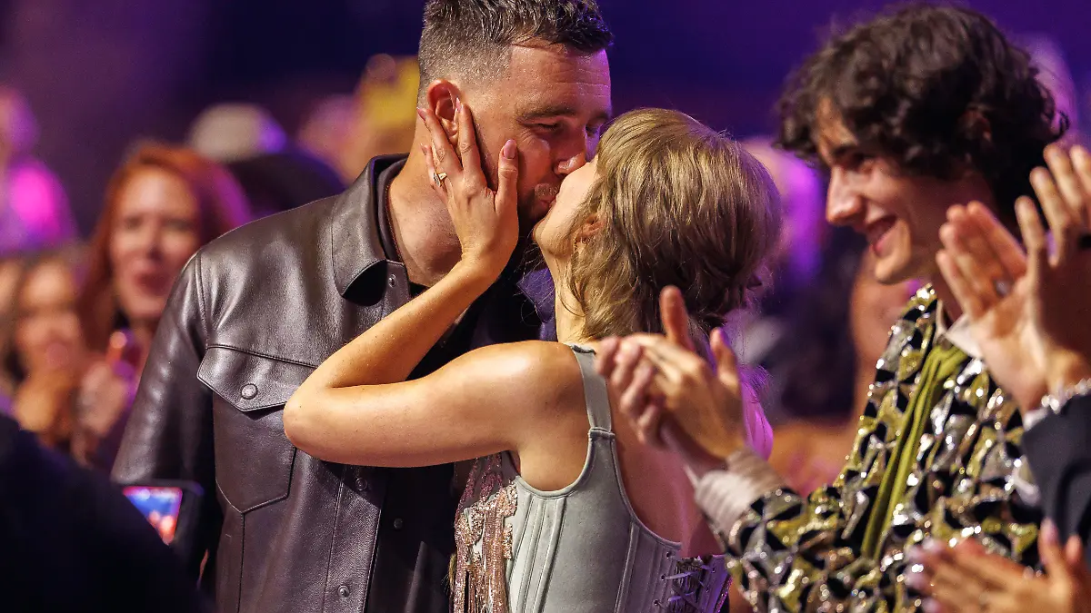 Taylor Swift and Travis Kelce at the 2026 iHeartRadio Music Awards held at Dolby Theatre on March 26, 2026 in Los Angeles, California. (Photo by Christopher Polk/Billboard via Getty Images)