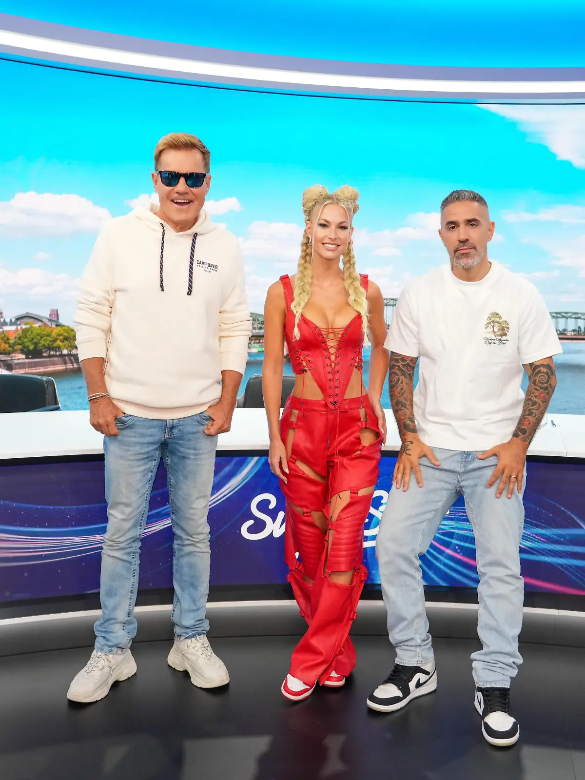 V.l.: Dieter Bohlen, Isi Glück und Anis Ferchichi (Bushido)