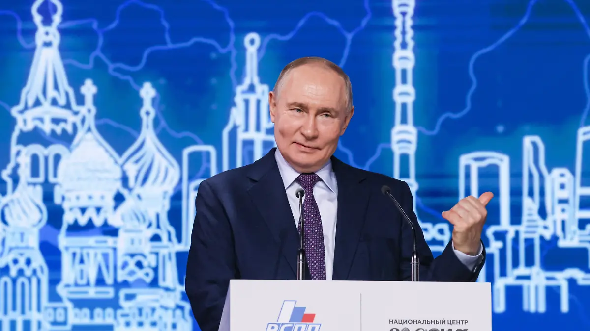 RUSSIA, MOSCOW - MARCH 26, 2026: Russia's President Vladimir Putin speaks at the 35th Congress of Russian Union of Industrialists and Entrepreneurs at the Russia National Centre (Credit Image: © Mikhail Metzel/TASS via ZUMA Press
