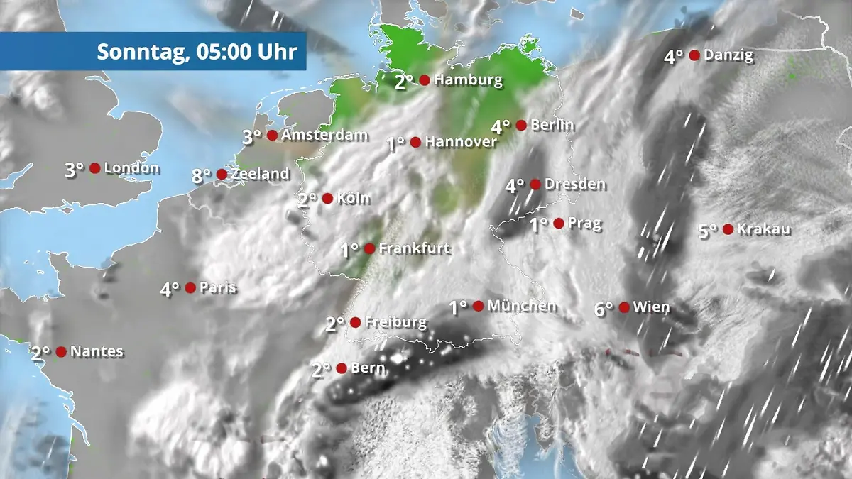 Prognose vom 28. März Der Regen- und Wolkenfilm für 48 Stunden