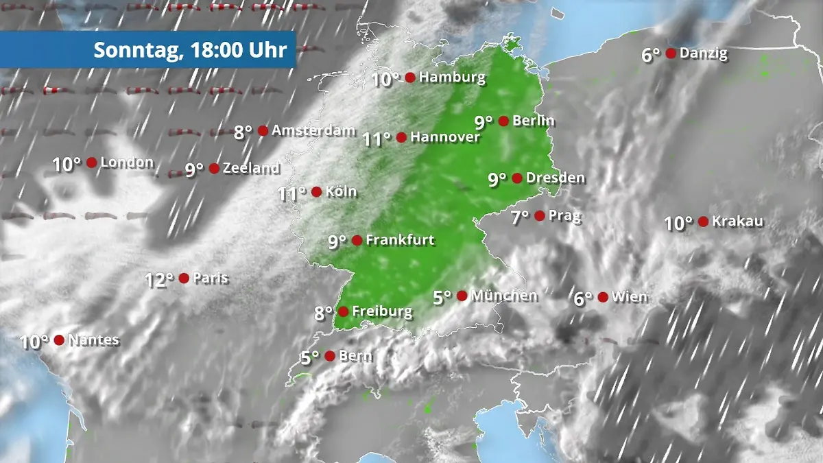 Prognose vom 29. März Der Regen- und Wolkenfilm für 48 Stunden