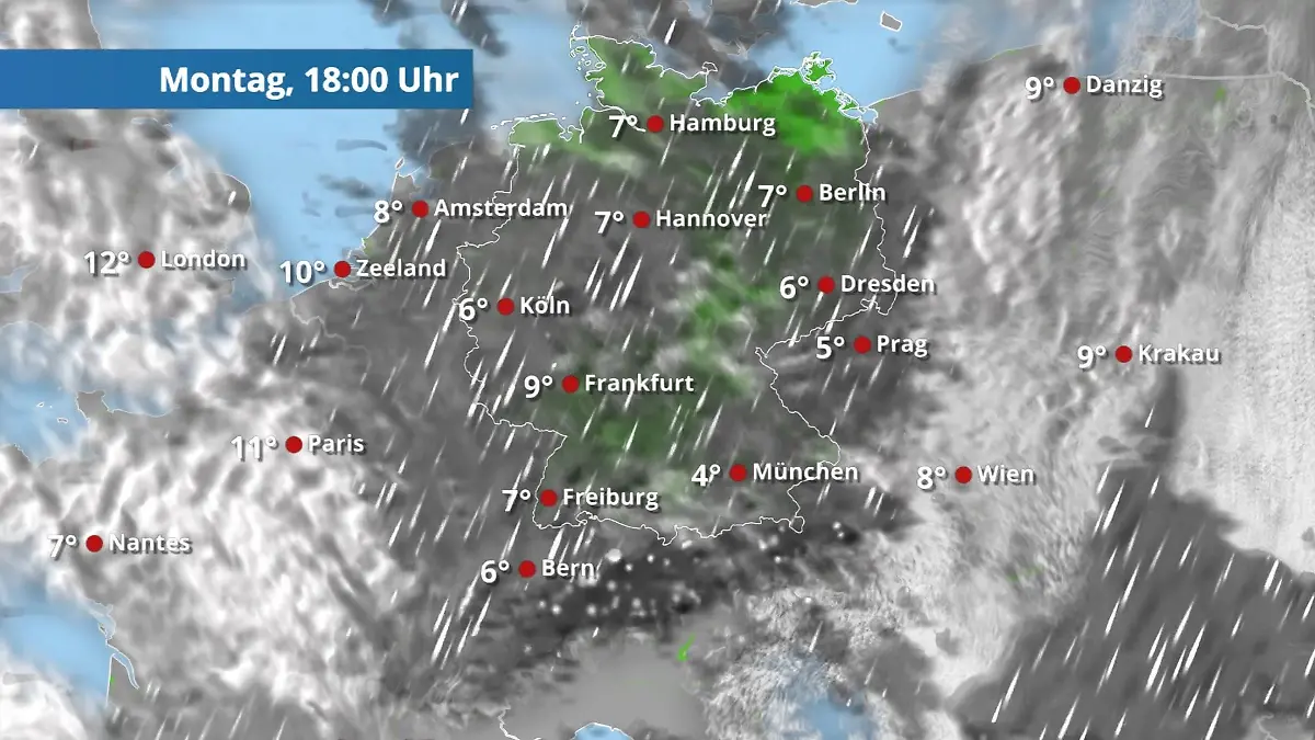 Prognose vom 30. März Der Regen- und Wolkenfilm für 48 Stunden