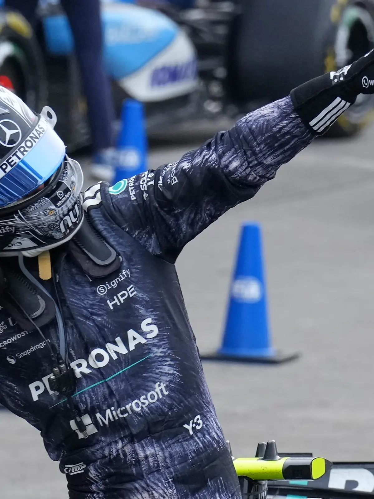 Mercedes driver Kimi Antonelli of Italy reacts after winning the Japanese Formula One Grand Prix at Suzuka in central Japan, Sunday, March 29, 2026. (AP Photo/Hiro Komae)