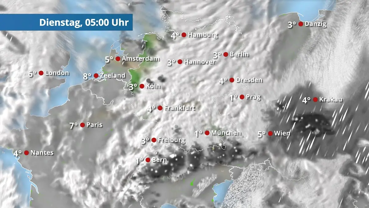 Prognose vom 30. März Der Regen- und Wolkenfilm für 48 Stunden