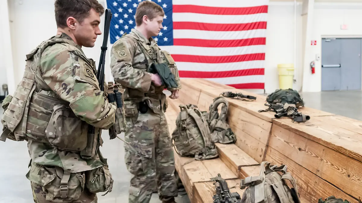 January 4, 2020, Pope Army Airfield, North Carolina, USA: Army paratroopers from the 1st Brigade Combat Team, 82nd Airborne Division, deploy from Pope Army Airfield, North Carolina. The All American Division Immediate Response Force (IRF), based at Fort Bragg, N.C., mobilized for deployment following the Jan. 1 deployment of a division infantry battalion and the Jan. 2 U.S. drone strike in Baghdad, Iraq that killed Qasem Soleimani, the head of IranÃ¢â¬â¢s Islamic Revolutionary Guard Corps-Quds Force. (Credit Image: Â© Timothy L. Hale/ZUMA Wire
