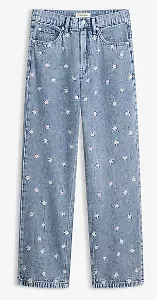 Straight-Jeans High Waist mit Stickerei