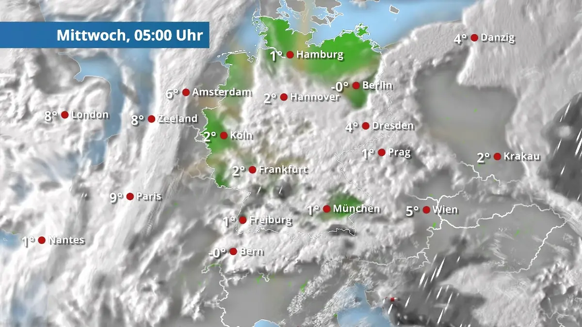 Prognose vom 31. März Der Regen- und Wolkenfilm für 48 Stunden
