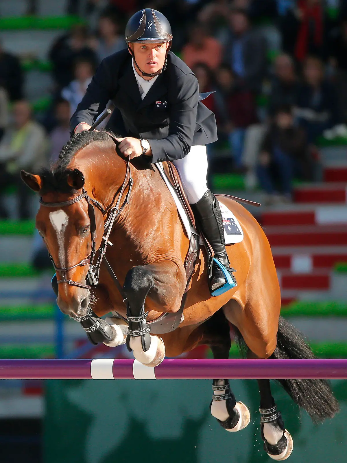 FILE - In this Sept. 3, 2014, file photo, Jamie Kermond of Australia, riding Quite Cassini competes during the second day of the team and individual qualifying show jumping event at the FEI World Equestrian Games in Caen, western France. Equestrian Australia said Wednesday, July 21, 2021, it had provisionally suspended Kermond, a member of the Olympic show jumping team over a positive test for cocaine. (AP Photo/Michel Euler, File)