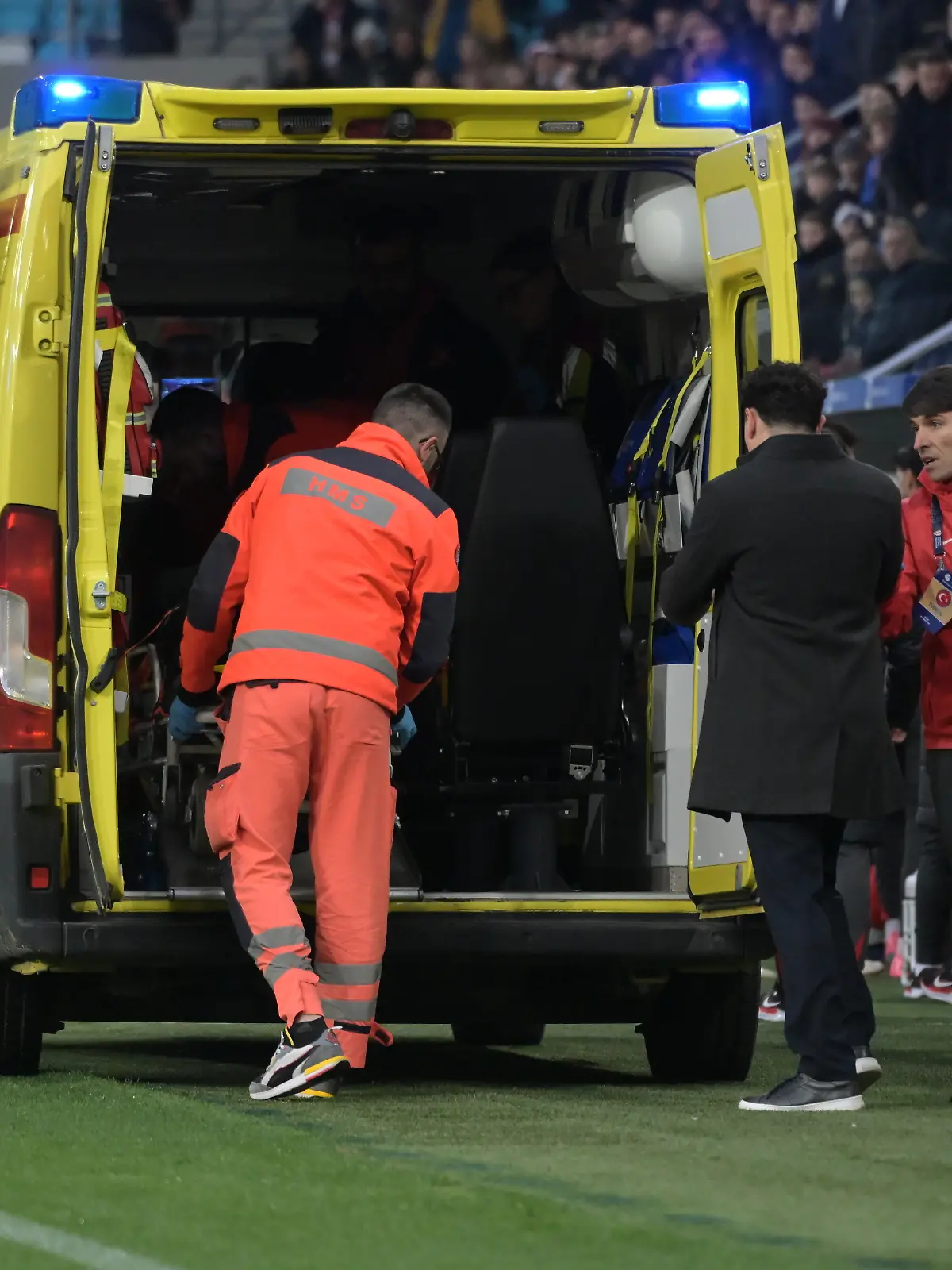Head Coach Egemen Korkmaz (Turkey) is taken to the emergency room after a fall during European Under-21 Championship 2027 Qualifying (Group H, Matchday 9) 2026, football match between Croatia vs Turkey, Opus Arena, Osijek, Croatia, 31.03.2026.