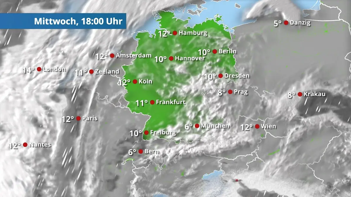 Prognose vom 1. April Der Regen- und Wolkenfilm für 48 Stunden