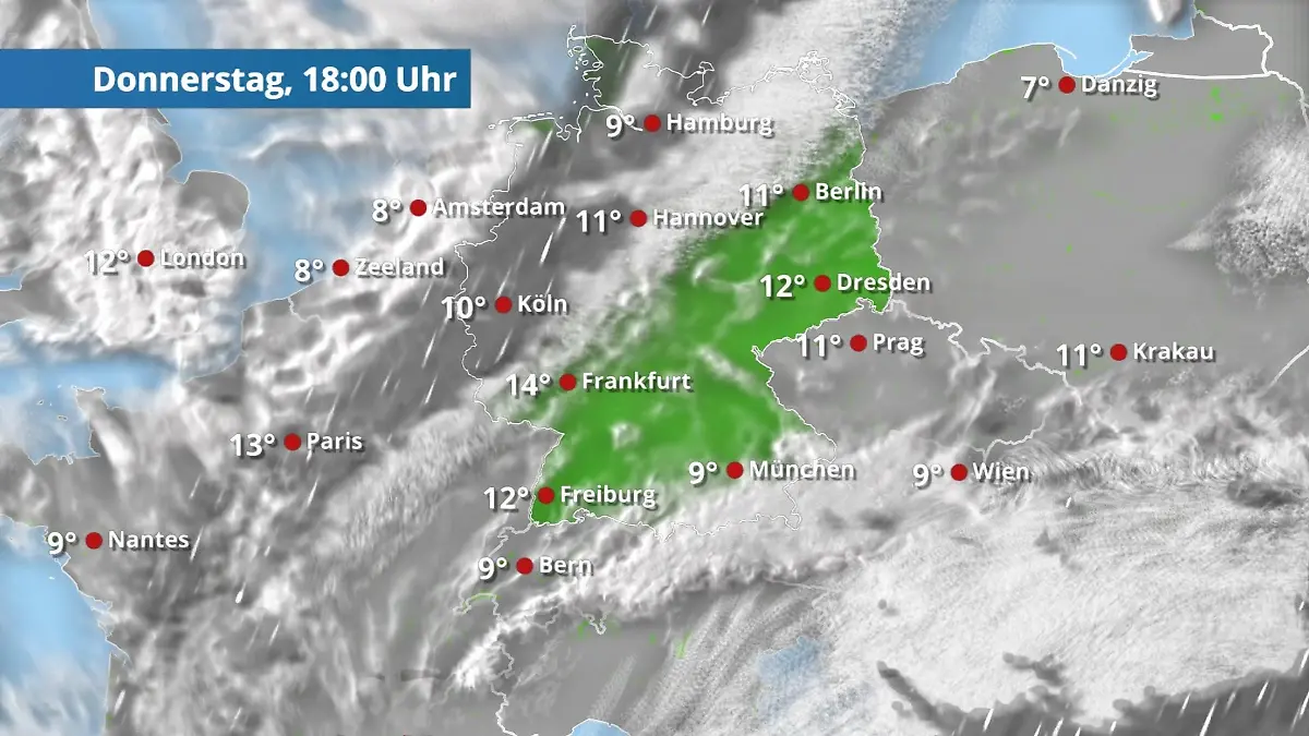 Prognose vom 2. April Der Regen- und Wolkenfilm für 48 Stunden