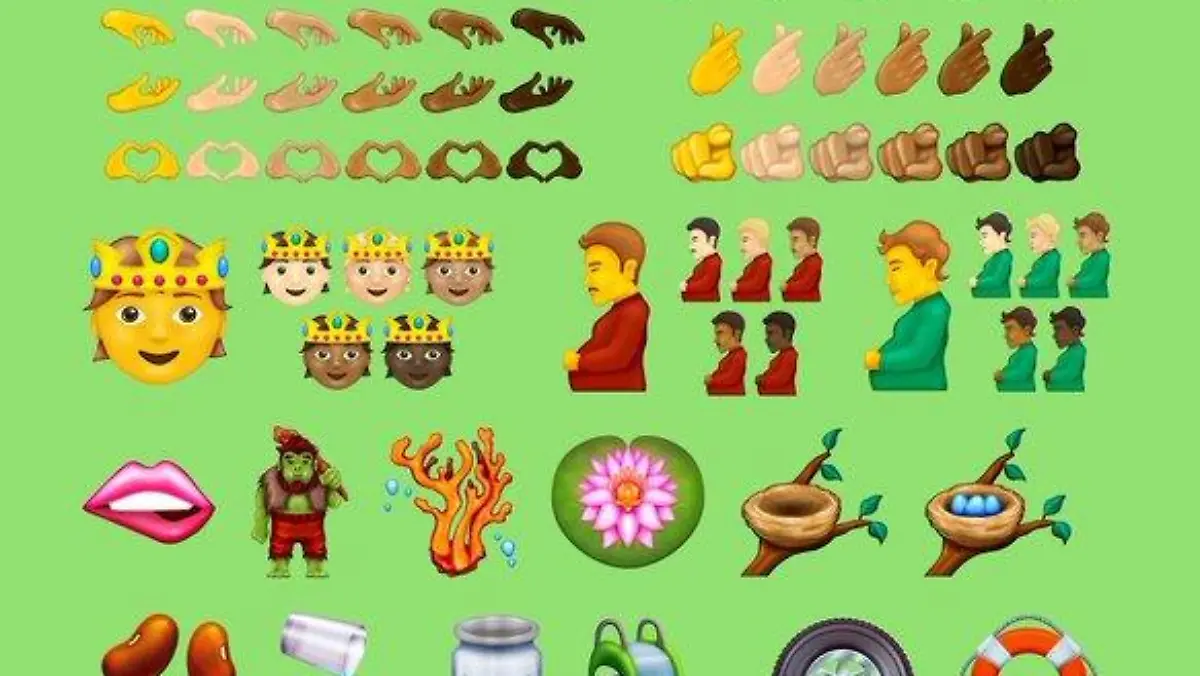 Man sieht eine Auswahl verschiedener Emojis, die bald ab September auf dem Handy sein könnten. Unter anderem eine Hand, die ein Herz formt oder ein schwangerer Mann.