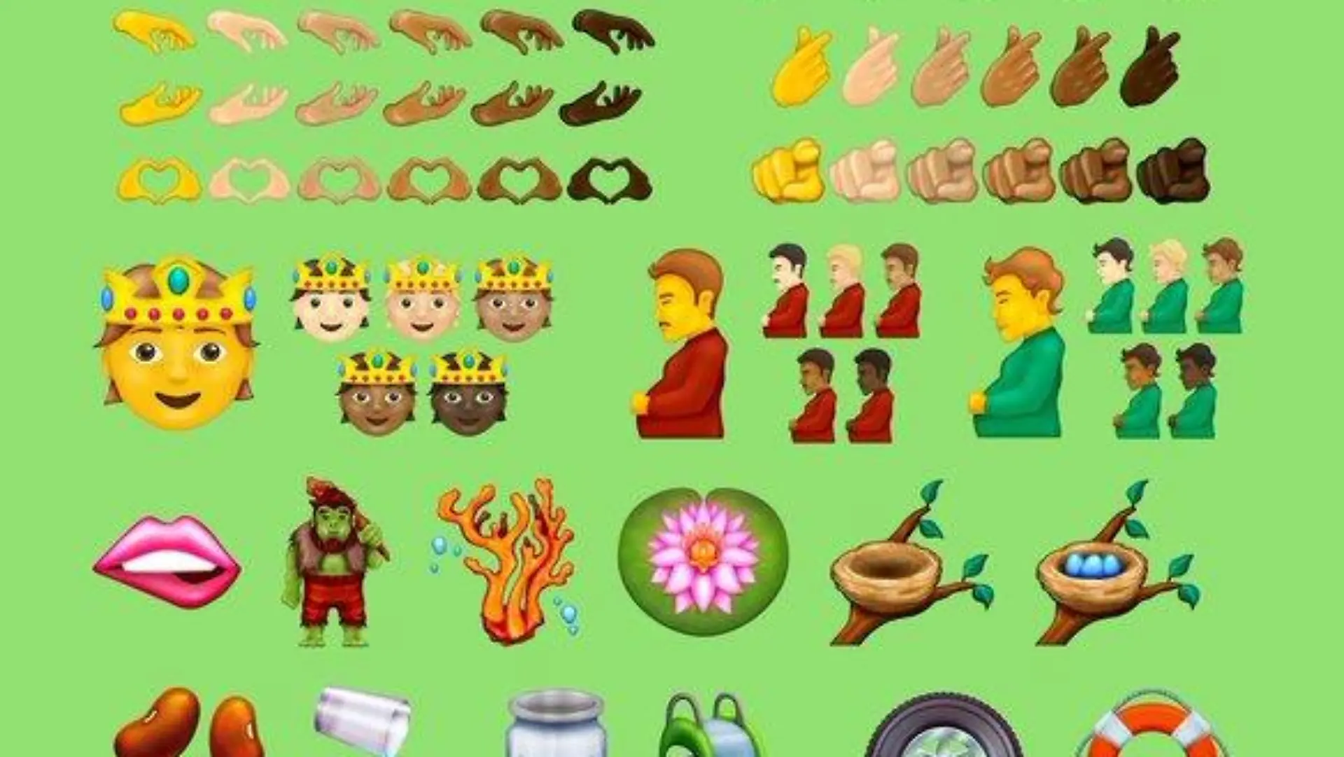 Man sieht eine Auswahl verschiedener Emojis, die bald ab September auf dem Handy sein könnten. Unter anderem eine Hand, die ein Herz formt oder ein schwangerer Mann.