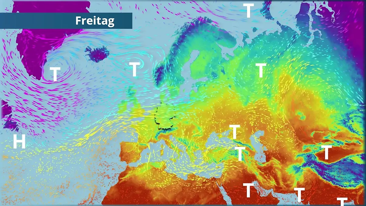 Prognose vom 2. April Der Strömungsfilm für Europa für 5 Tage