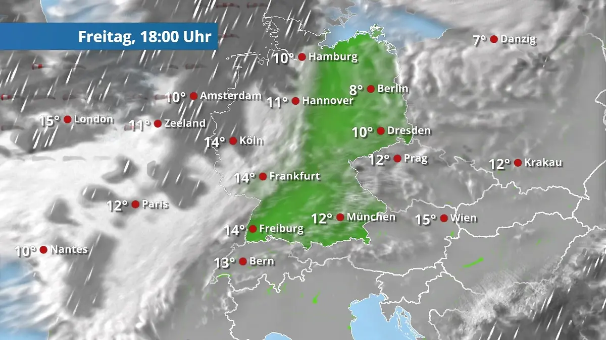 Prognose vom 3. April Der Regen- und Wolkenfilm für 48 Stunden