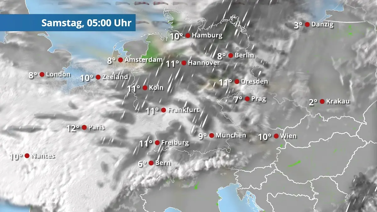 Prognose vom 3. April Der Regen- und Wolkenfilm für 48 Stunden
