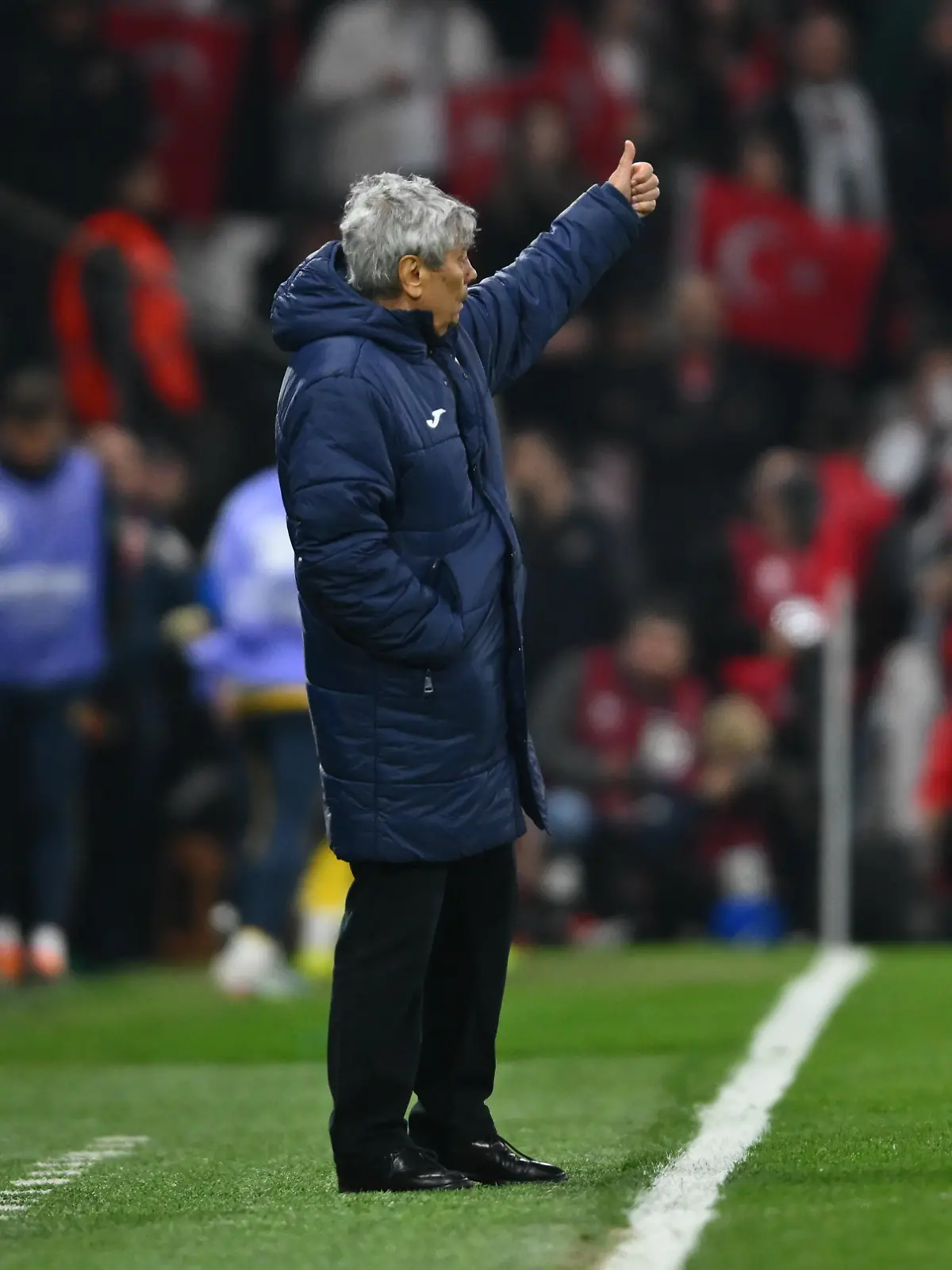 Mircea Lucescu, head coach of Romania, reacts during the FIFA World Cup 2026 European Qualifiers knockout play-offs game between Turkiye and Romania in Istanbul, Turkey, on March 26, 2026. (Photo by Alex Nicodim/NurPhoto)