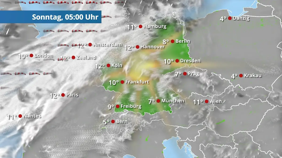 Prognose vom 4. April Der Regen- und Wolkenfilm für 48 Stunden