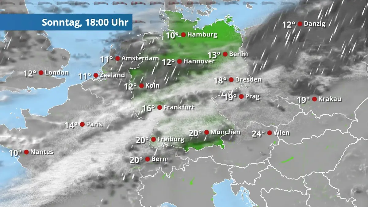 Prognose vom 5. April Der Regen- und Wolkenfilm für 48 Stunden