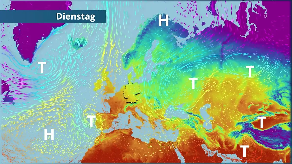 Prognose vom 6. April Der Strömungsfilm für Europa für 5 Tage