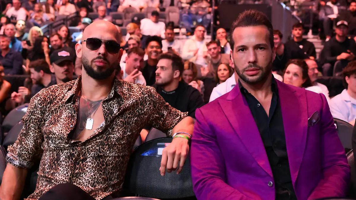 March 8, 2025, Las Vegas, Nevada, USA: ANDREW TATE (L) along with his brother TRISTAN TATE (R) was present cage side during UFC 313 at the T-Mobile Arena, Las Vegas (Credit Image: Â© Mikael Ona/ZUMA Press Wire