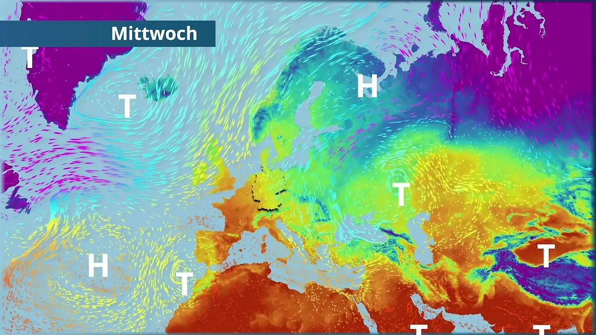 Prognose vom 7. April Der Strömungsfilm für Europa für 5 Tage