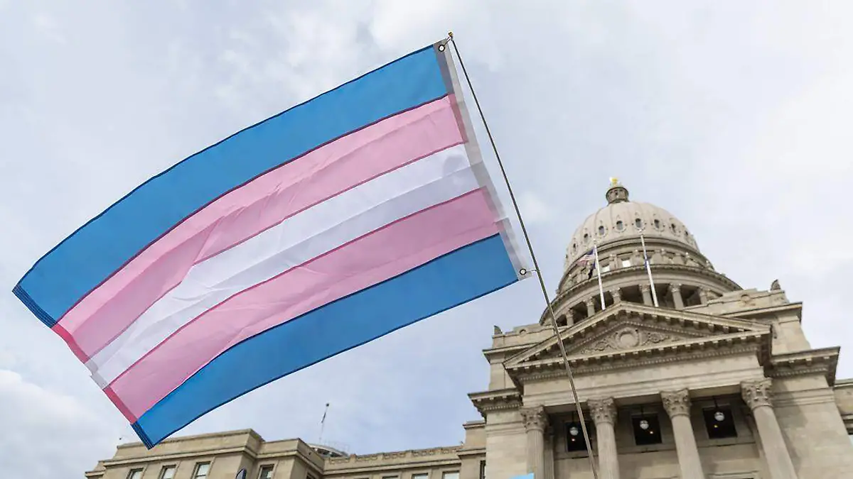 April 4, 2026: A person flies a transgender pride flag outside the Idaho Capitol during a Trans Day of Visibility rally on March 31, 2026, in Boise, Idaho. (Credit Image: © Sarah A. Miller/Idaho Statesman via ZUMA Press Wire