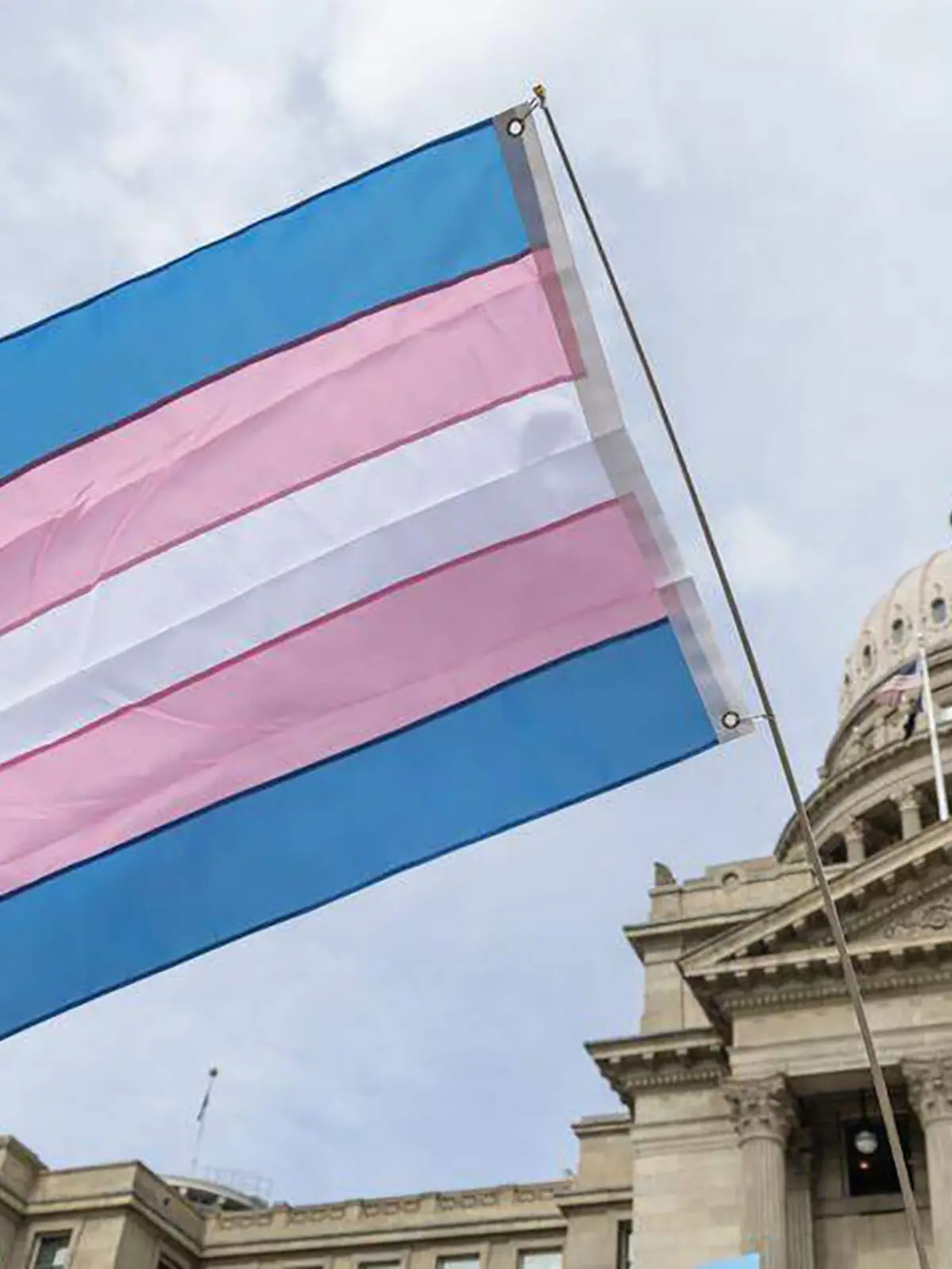April 4, 2026: A person flies a transgender pride flag outside the Idaho Capitol during a Trans Day of Visibility rally on March 31, 2026, in Boise, Idaho. (Credit Image: © Sarah A. Miller/Idaho Statesman via ZUMA Press Wire