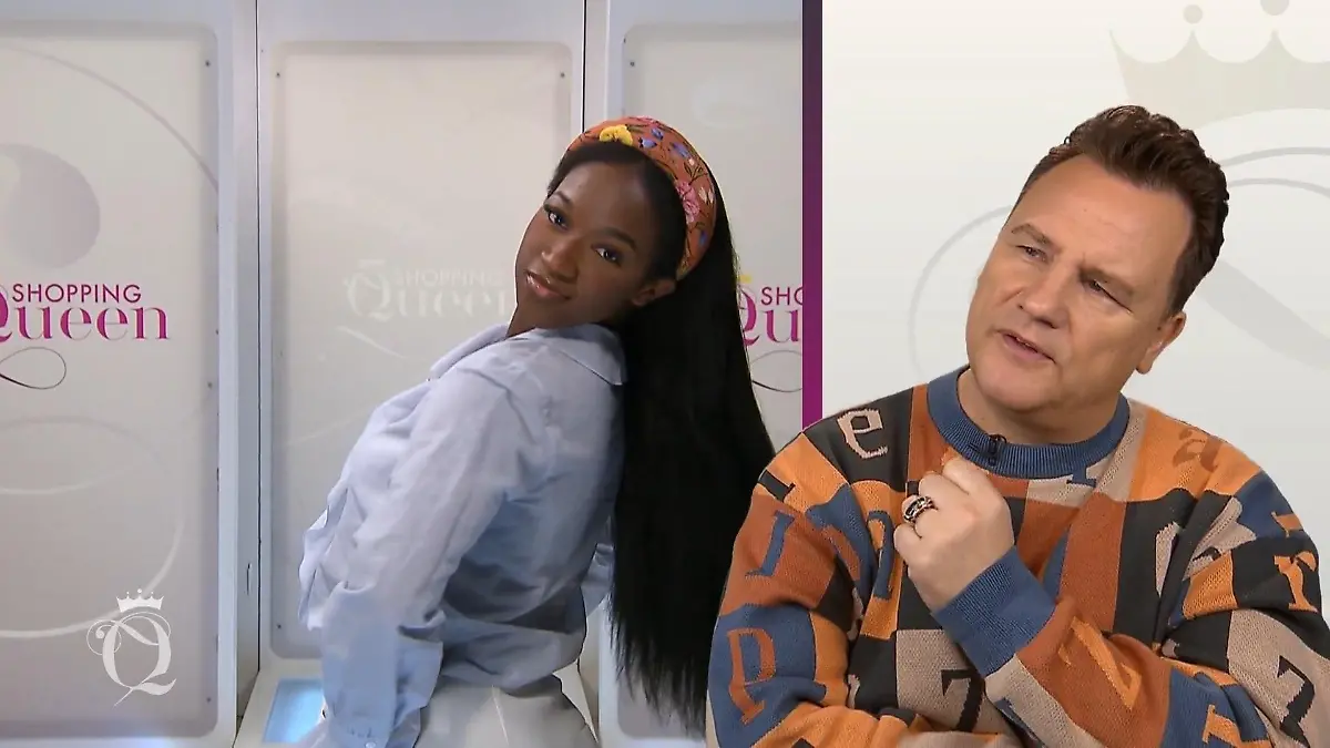 Rechts ein urteilender Guido Maria Kretschmer, links Ricarda auf dem Laufsteg