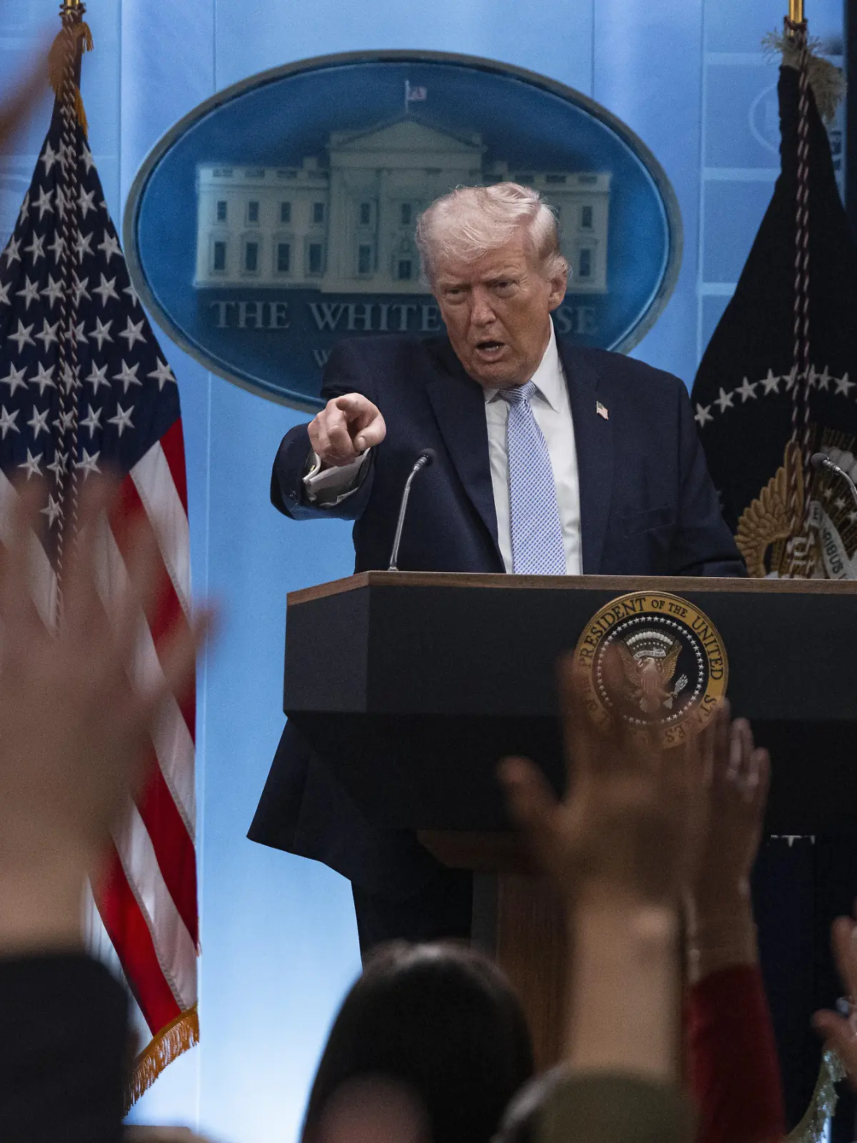 WASHINGTON DC, UNITED STATES - APRIL 6: The United States President Donald Trump holds a Press Conference in the James S. Brady Press Briefing Room at the White House on April 6, 2026, in Washington DC, United States. Celal Gunes / Anadolu