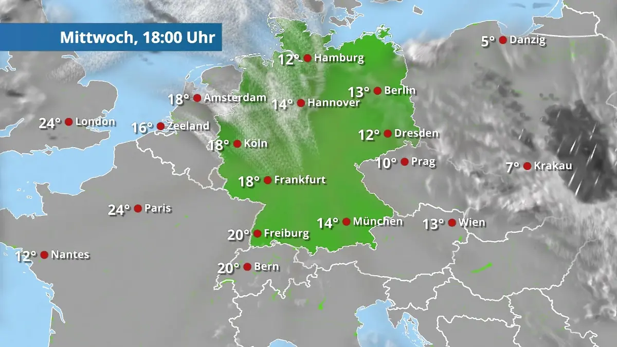 Prognose vom 8. April Der Regen- und Wolkenfilm für 48 Stunden