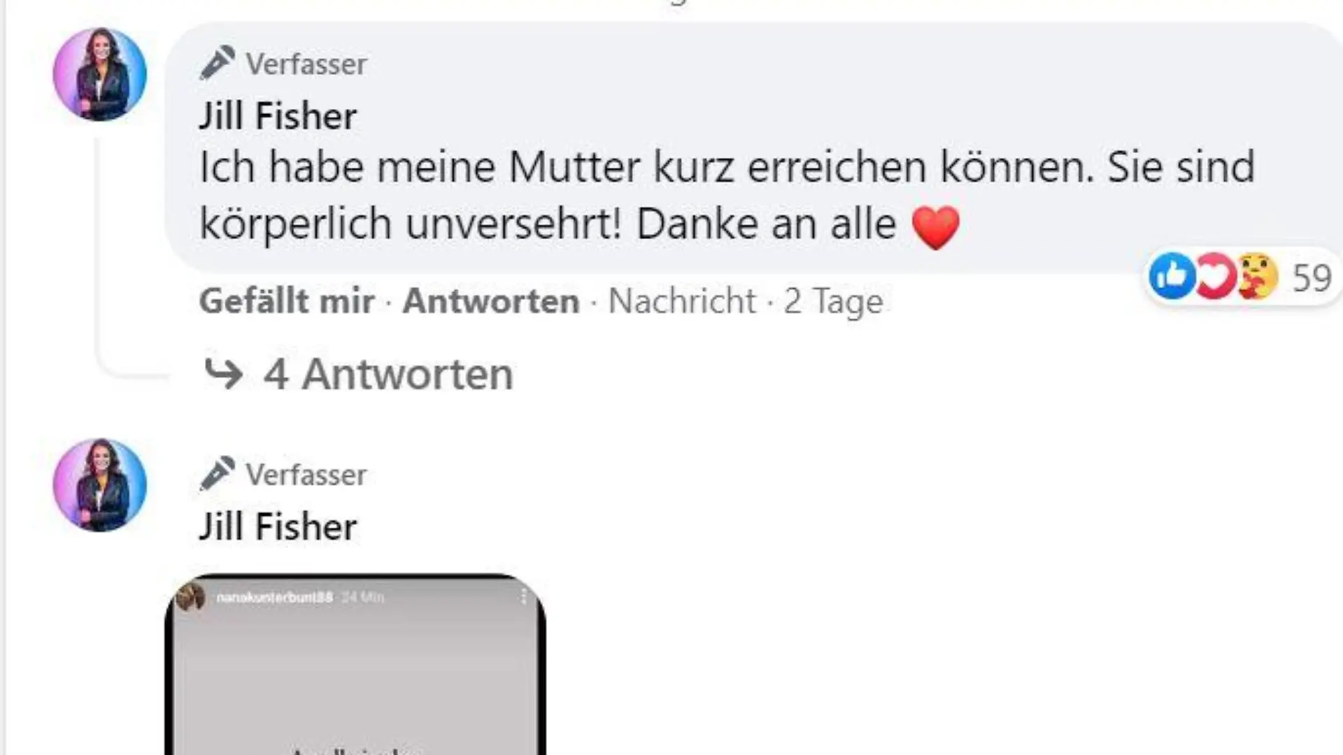 Ihrer Mutter geht es gut